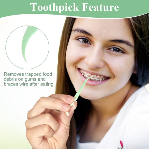 300 Count Orthodontic Flossers for Braces with Floss Dispenser, Braces Flossers for Kids Teeth & Adults, Dental Floss for Braces, Dental Floss Pic...