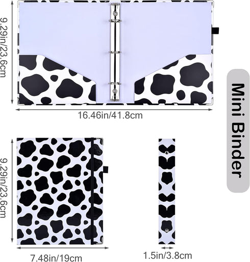 Cute Decorative Mini 3 Ring Binder for 5.5" x 8.5" Paper with 5-Tab Dividers, and File Folder Labels. 1 Inch Cow Print Mini Binder for Cute School...