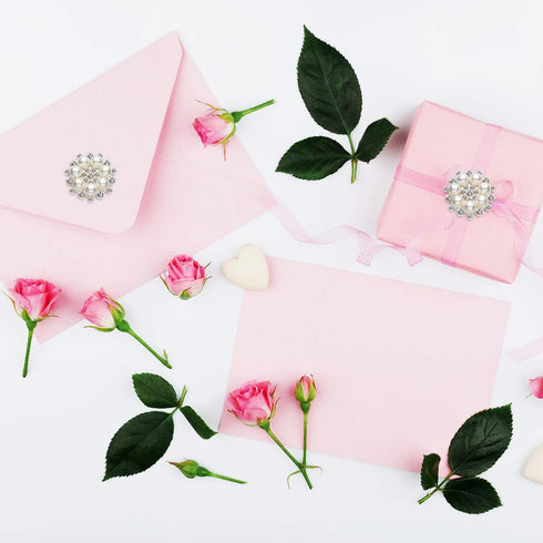 Hicarer 30 Pcs Pearl Rhinestone Flower Buttons Embellishments Craft Rhinestone Flatback Button Round Crystal for Jewelry Making Wedding Party Home...