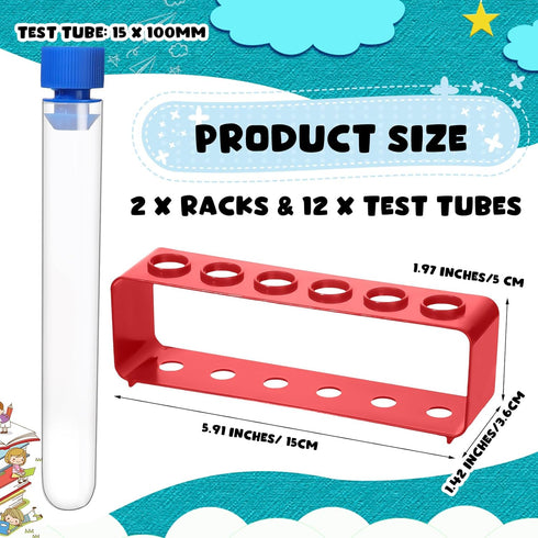 2 Sets Test Tubes with Rack Clear Plastic Test Tubes with Caps and 6 Holes Holder Rack Nurse Party Decorations Shot Tubes for Scientific Experimen...