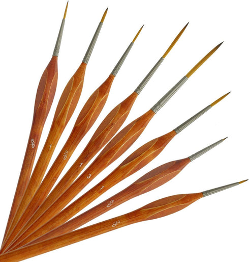 U.S. Art Supply 8 Piece Taklon Detail and Liner Artist Brush Set with Wood Comfort Grip Handles - Art, Detailing, Acrylic, Oil, Watercolor...