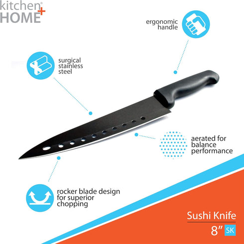 Kitchen + Home Non Stick Sushi Knife - The Original 8 inch Stainless Steel Non Stick Multipurpose Chef Knife...