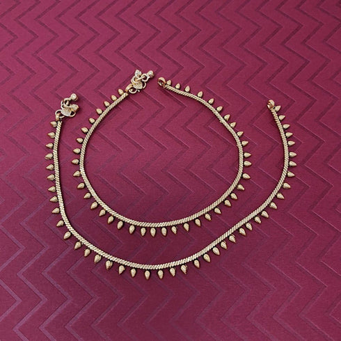 Gold Plated Dainty Simple Everyday Wear Chain Teardrop Bell Payal Anklet Pair For Women - Beach Party Gift...