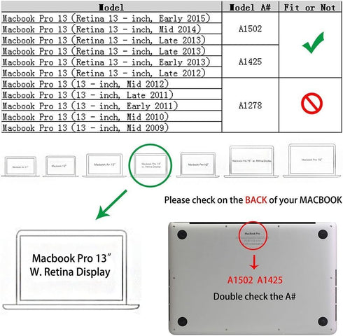 RUBAN Case Compatible with MacBook Pro 13 inch 2015 2014 2013 2012 (A1502 & A1425 Models), Plastic Hard Shell Case & Keyboard Cover for Old Versio...
