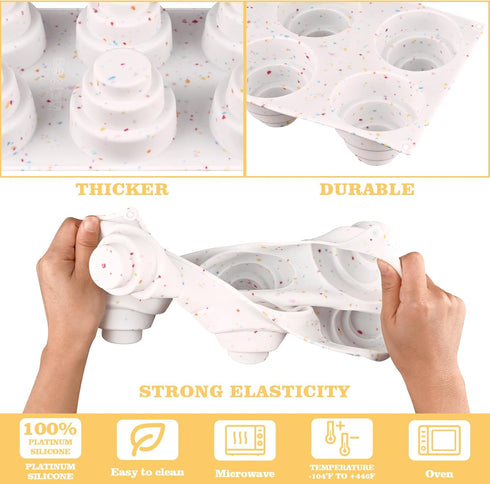 Sakolla Mini Cake Silicone Molds - 3-tiered Little Cake Baking Pans for Making Cakes, Pudding, Jelly, Chocolate, and Desserts (Set of 2)...