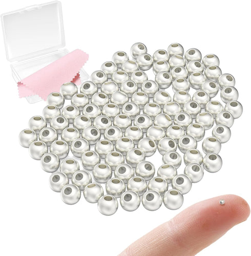 MKCYD Sterling Silver Beads for Jewelry Making,Genuine 925 Silver Smooth Round Ball Beads,Solid 925 Sterling Silver Spacer Beads for DIY Bracelet ...