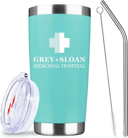 Greys Grays Anatomy Merch,Tv Show Merchandise 20 Oz Insulated Stainless Steel Iced Coffee Tumbler With Lid Straw And Straw Brush,Funny Travel Coff...
