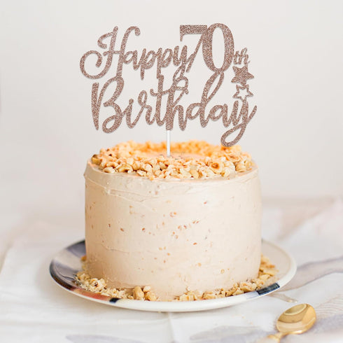 Happy 70th Birthday Cake Topper Rose Gold Glitter, 70th Anniversary Cake Topper 70 Birthday Cake Topper Rose Gold 70th Birthday Cake Decorations f...