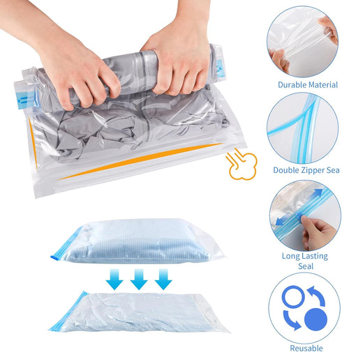 12 Pack Travel Compression Bags, 40x60cm + 35x50cm Medium Vacuum Bags for Travel, Space Saving Bags for Suitcases, Travel Essentials No Vacuum Nee...