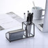 Hipiwe Glass Business Card Holder Metal Pen Pencil Storage Holder for Desk Clear Business Card Display Organizer Case for Office Home,2 Slots,Blac...