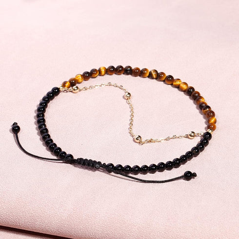Jewever Layered Tiger Eye/Black Agate Anklet Bracelet for Women 14K Gold Plated Chain Anti-Anxiety Yoga Meditation Beach Foot Jewelry...