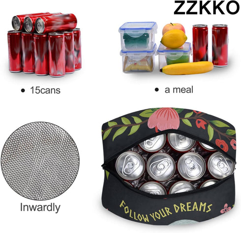 ZZKKO Animal Sloth Follow Your Dream Lunch Bag Box Organizer Lunch Container Insulated Zipper Meal Prep Cooler Handbag For Women Men Home School O...