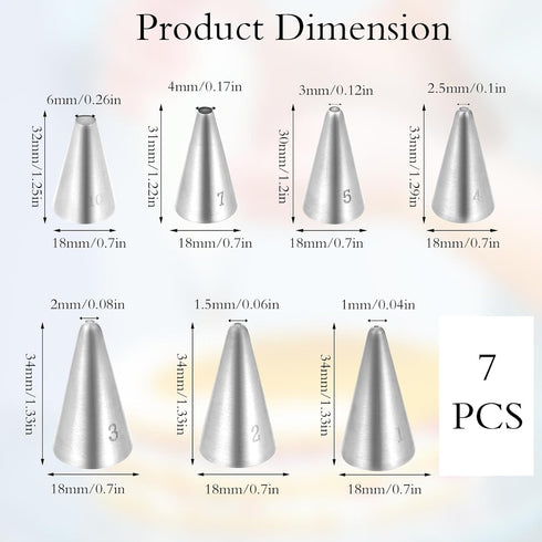 7 Pcs Piping Tips, Cake Piping Nozzles Kit Stainless Steel Piping Nozzles Tips Nozzles for Decoration DIY Icing Tool for Cream Cupcake Cookie Puff...