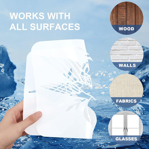 Water Ripple Splash Crown Stencils 11.8×11.8inch Water Drops Painting Stencils with Paint Brush Water Vortex Theme Drawing Template for Fabric Wal...