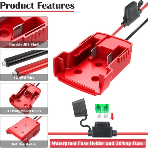 2 Packs Power Wheel Adapter for Milwaukee M18 Battery Adapter 18V Power Wheels Battery Converter with Fuses & Wire Terminals, 12AWG Wire, Power Co...