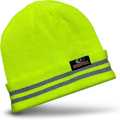 Mossy Oak Reflective Rib Knitted Womens & Mens Hats - Warm and Cozy Beanie Hat - Unisex Winter Hat, Yellow, One Size...