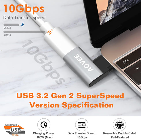 AGVEE [4 Pack 90 Degree Right Angled USB-C Male to USB-C Female Adapter (Type-C 3.2 Gen 2) Converter Video Type-C 10G Data Extension Coupler Conne...