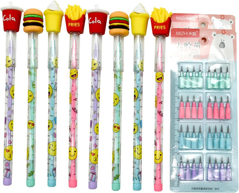 12PCS Novelty Food Pencils Non Sharpening Pencils Stackable Pencils Chips Pencil Hamburger Ice Cream Pencil Cola Pencils With 64 Nibs For School S...