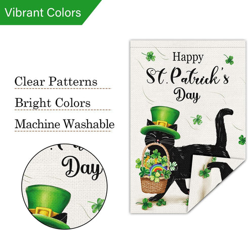 Louise Maelys Welcome St. Patrick's Day Garden Flag 12x18 Double Sided Vertical, Burlap Small Spring Black Cat Yard Flag Banner Shamrock Clover Si...