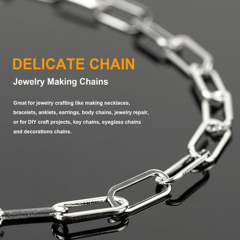 KYUNHOO Silver Jewelry Making Chain Roll Stainless Steel Paperclip Chains Bulk 5 Meters Long Craft Chain with Lobster Clasps Jump Rings for Men Wo...