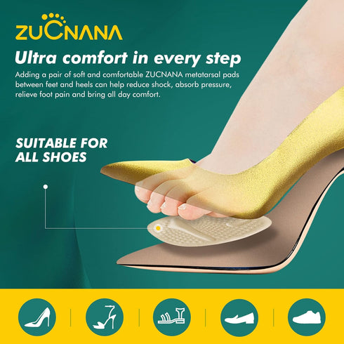 Ball of Foot Cushions (Beige) | Metatarsal Pads for Women (6 Pairs Foot Pads) | Reusable Shoe Inserts for Pain Relief | Non-Slip Heel Cushion Inse...