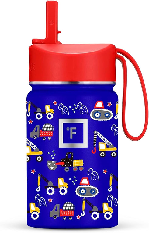 IRON °FLASK Kids Water Bottle - Straw Lid, 20 Name Stickers, Vacuum Insulated Stainless Steel, Double Walled Tumbler Travel Cup, Mug - Constructio...