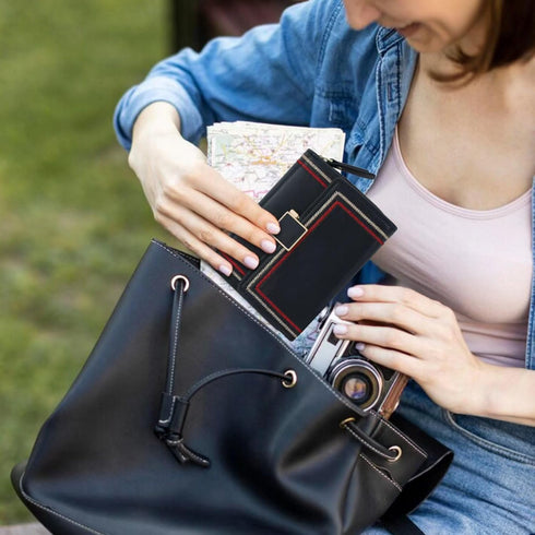 Wallet Women Credit Card Holder Black Small Wallets Cute Leather Coin Purse Minimalist Design Women's Travel Wallets with ID Window Kawaii Cash Wa...
