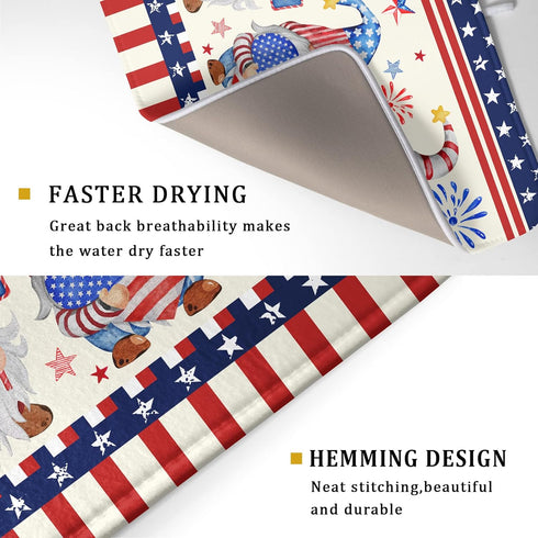 4th of July Drying Mat for Kitchen Counter 18 x 24 in - US Independence Day Patriotic Gnomes Microfiber Large Dish Drainer Mats Protector Pad for ...