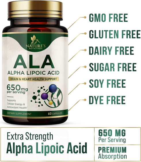 Alpha Lipoic Acid 600mg Plus - Pure ALA Supplement Non-GMO & Gluten Free, Supports Cellular Energy & Antioxidant Health, Extra Strength Lipoic Aci...
