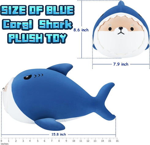 Shark Plush Stuffed Animal-16''Corgi Shark Plush Toy, Shiba Inu Shark Plush Pillow, Cute Soft Plush Shark Plushie Stuffed Toys, Shark Plush Pillow...