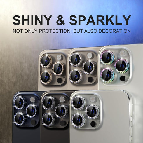 Choiche Compatible for iPhone 15 Pro/iPhone 15 Pro Max Camera Lens Protector Bling, 9H Tempered Glass Camera Cover Screen Protector Metal Ring Dec...