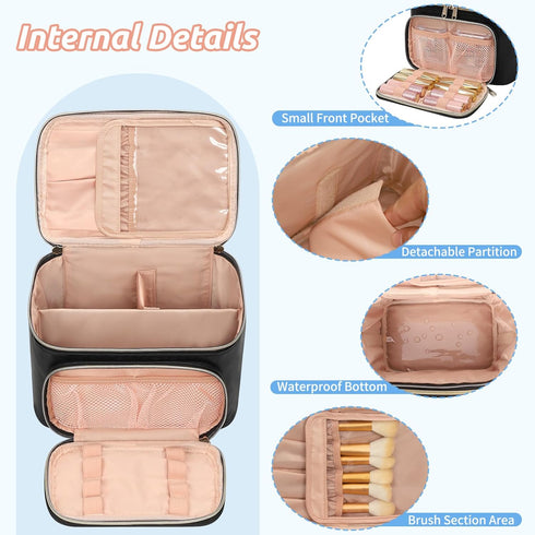 OCHEAL Makeup Bag, Multifunctional Make Travel Bag with Zipper Pouch Cute Makeup Bag Organizer for Women Girls Large Cosmetics Toiletry Brushes St...