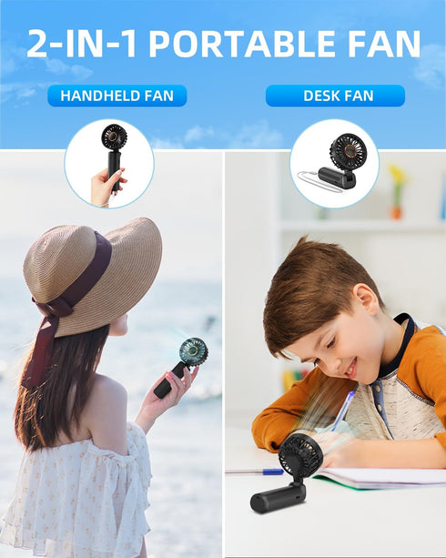 Portable Handheld Fan, Mini Desk Fan Foldable 2000mAh, 180° Ratotion, 3 Speeds, Ultra Quite, Up to 8H Long Use Time, Small Personal Cooling Fans M...