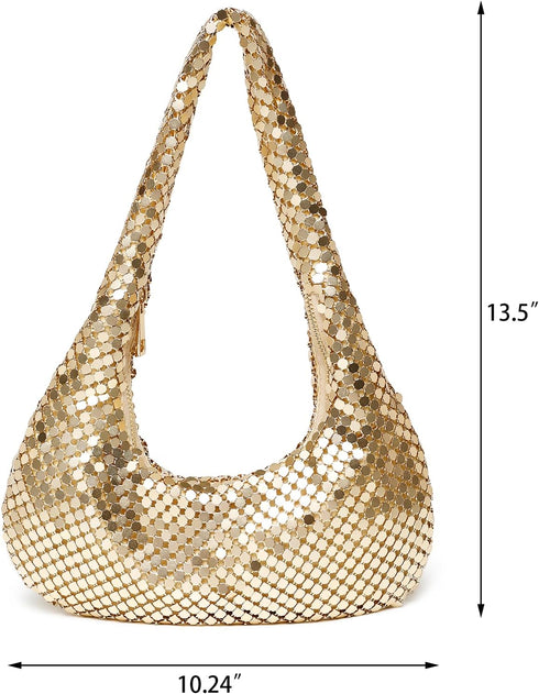 Womens Metallic Evening Bag Cute Hobo Handbag Fashion Shiny Moon-shaped Shoulder Purse...