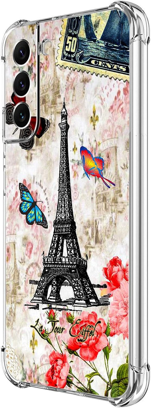 Galaxy S21 FE 5G Case, Paris Tower Butterfly Drop Protection Shockproof Case TPU Full Body Protective Scratch-Resistant Cover for Samsung Galaxy S...