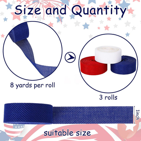 3 Rolls 24 Yards 4th of July Ribbon Rolls 1 Inch Red White Blue Gift Wrapping Ribbon Patriotic Ribbon for Independence Day DIY Crafts Wreath Bow M...