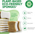 Biodegradable Natural Kitchen Sponge - Compostable Cellulose and Coconut Walnut Scrubber Sponge - Pack of 12 Eco Friendly Sponges for Dishes - Han...
