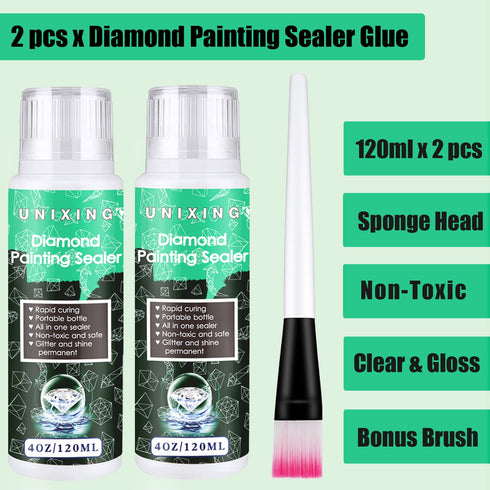 2 Pack Diamond Painting Sealer 5D Diamond Painting Glue, Diamond Art Glue Sealer for Shine Effect & Permanent Hold, Sealer for Diamond Painting an...
