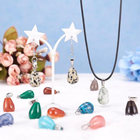FASHEWELRY 50Pcs Water Drop Stone Pendants Teardrop Healing Crystal Quartz Chakra Gemstone Rock Charms Random Mixed for Necklace Jewelry Making Ho...