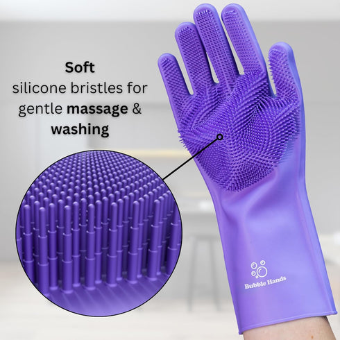 Dog Washing Gloves with Bristle Scrubbers, Reusable Silicone Gloves ideal for Pet Bathing, Massaging & Grooming (Purple)...