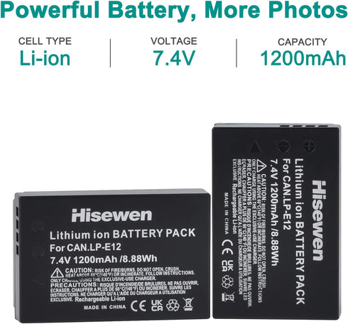 Hisewen LP-E12 Battery 2Pack, Dual USB Charger for Canon EOS M, EOS M2, EOS M10, EOS M50, EOS M50 Mark II, EOS M100, EOS M200, Rebel SL1, Powersho...