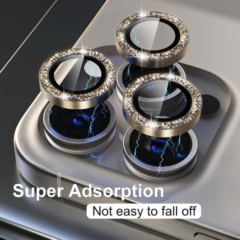 Compatible for iPhone 15 Pro/iPhone 15 Pro Max Camera Lens Protector Bling, 9H Tempered Glass Camera Cover Screen Protector Metal Individual Ring ...