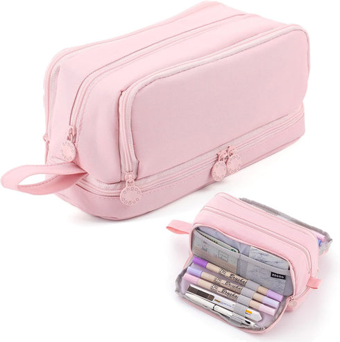 Large Capacity Pencil Case 4 Compartments, Pencil Case with Zipper Portable Handle, Aesthetic Pencil Case Stationery Organizer for Office College ...
