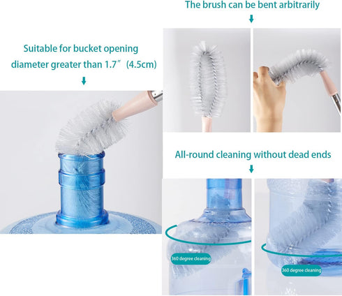 2 Pack 28" Long Bottle Brush, 3 & 5 Gallon Bottle Cleaner Brush, Nylon Bristles and Stainless Steel Handle Bendable Replaceable Brush Head Bottle ...