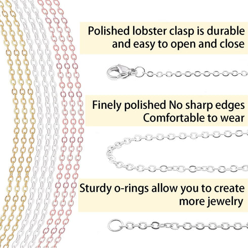 Jishi 30ft Jewelry Making Chains Bulk 2mm Necklace Chains, Jewelry Making Supplies, DIY Craft Earring Bracelet Making Findings, 3-Colors Gold Silv...
