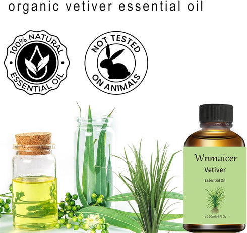 Vetiver Essential Oil 4 Oz - 100% Pure - Organic Vetiver Body Oil for Massage Oil, Skin & Diffuser and Aromatherapy 120 mL...