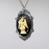 Sitting Satanic Baphomet Cameo In Silver Finish Frame Necklace Pendant Ivory on Black...