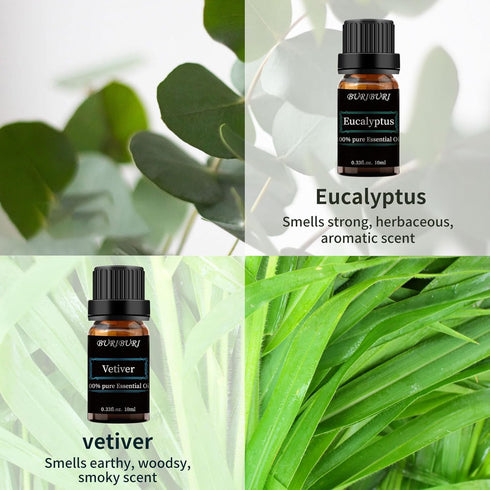 BURIBURI Vanilla Oil Jasmine, Vetiver and Eucalyptus Essential Oil Set, 100% Pure 4Pcs Essential Oils Gift Set for Diffusers...