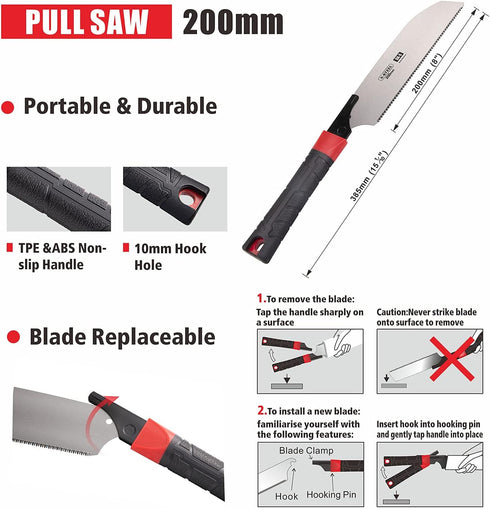 Japanese Hand Saw Pull Saw Flush Cut Saw Razor Fine Teeth Saw With 8 Inch?200MM?SK-5 Steel Blade For Woodworking...