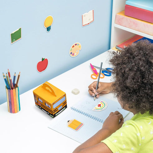 Fulmoon 37 Pcs Back to School Sticky Notes and School Bus Storage Box Set 36 Pcs Pencil Ruler Book Blackboard Owl Shaped Self Adhesive Writing Sti...